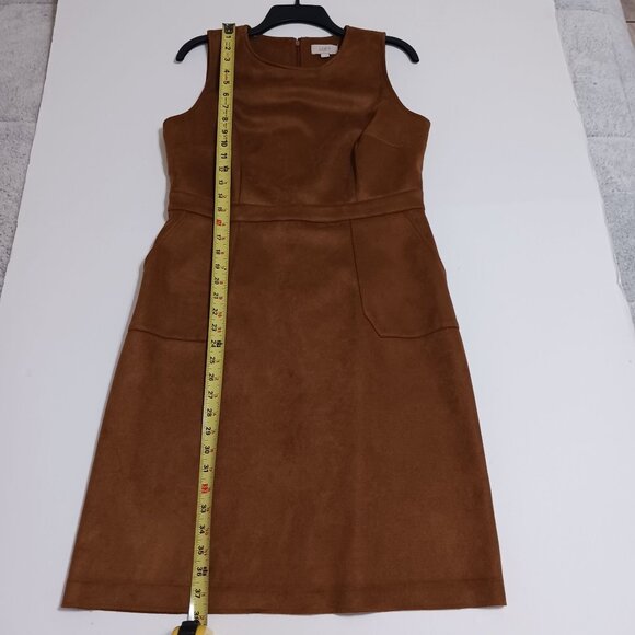 Loft Brown Sleeveless Faux Suede Sheath Dress Size 10 With Pockets - Picture 12 of 13